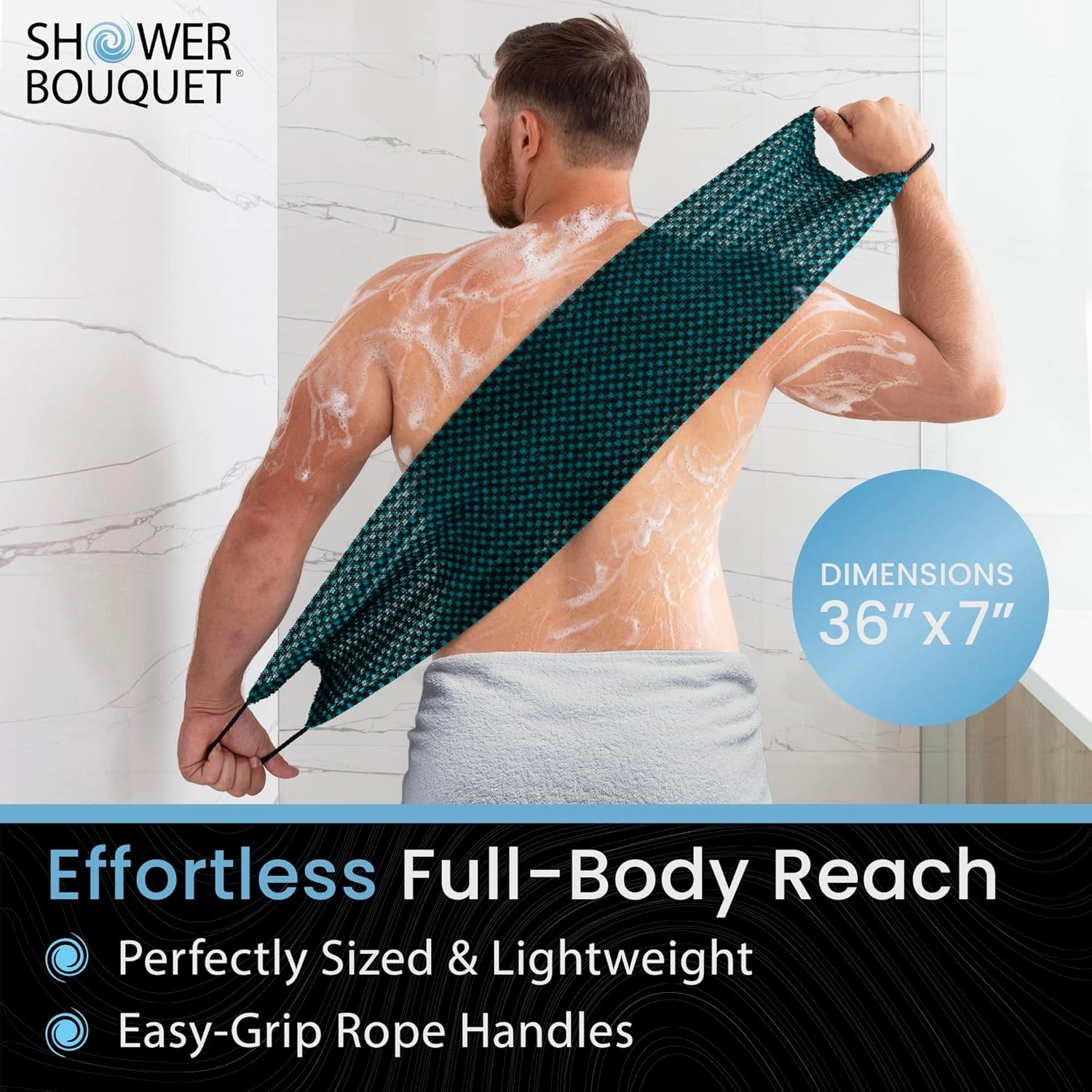 Japanese Exfoliating Washcloth for Back & Body 2-Pack - Charcoal & Silver Ion Exfoliating Towel with Handles - Two-Sided Gentle Exfoliation & Deep Cleanse Body Wash Cloths for Shower - 1 White 1 Green