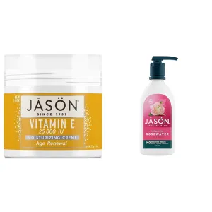 JASON Moisturizing Creme, Vitamin E 25,000, Age Renewal, 4 Oz (Packaging may vary) & Natural Body Wash & Shower Gel, Invigorating Rosewater, 30 Oz