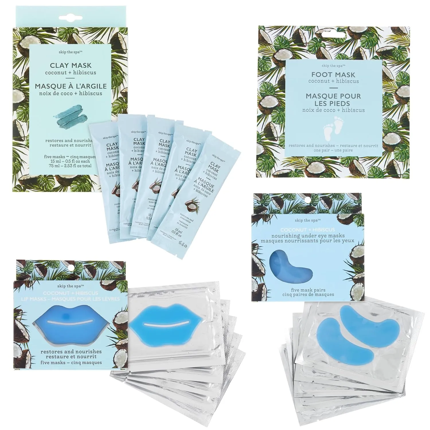 Jean Pierre Cosmetics Beauty Coconut   Hibiscus Mask Sets, Skin Care Masks Set, Face Masks Set, Spa Gift, Spa Kit for Women, Spa Gift Set, Home Spa Kits, Gifts for Women, Christmas Gift, Stocking Gifts (4 Piece Set)