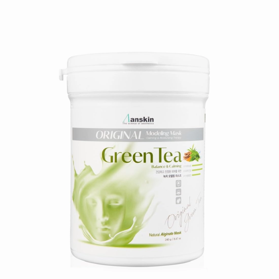 jNE Anskin Original Modeling Mask Powder Pack | Korean Skincare Face Pack for Calming Irritated Skin, Deep Hydration & Pore-Cleansing Care (8.47oz / 240g, Green Tea)