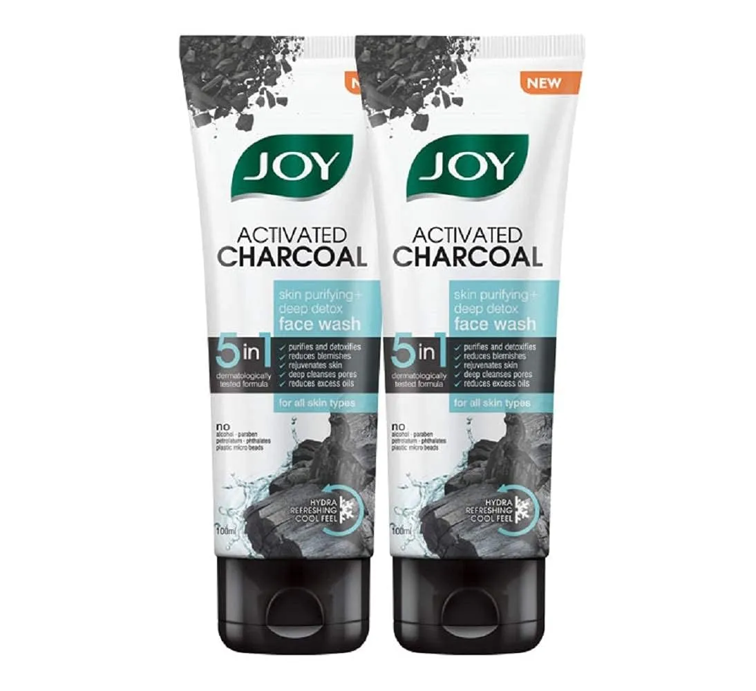 J'oy Charcoal Face Wash for Oil Control & Dirt Removal (2x100ml) | Fights Pollution, Blackheads, Acne & Pimples | Activated Charcoal Face Wash For Oily Skin
