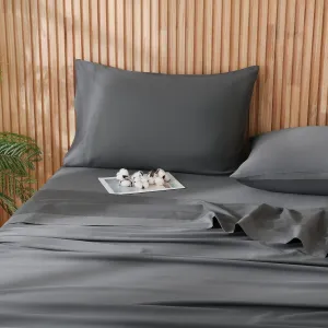 JSD 100% Cotton Queen Sheet Set Dark Grey, 300 TC Sateen Weave Bedding, Soft Breathable Wrinkle Resistant, Deep Pocket