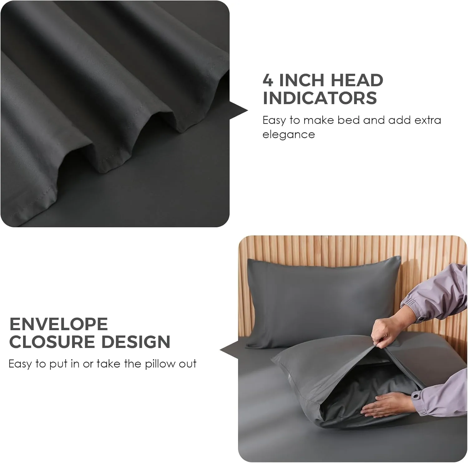 JSD 100% Cotton Queen Sheet Set Dark Grey, 300 TC Sateen Weave Bedding, Soft Breathable Wrinkle Resistant, Deep Pocket