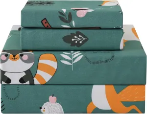 JSD Green Forest Animals Kids Sheet Set Full Size, 4 Piece Woodland Printed Microfiber Bed Sheets Deep Pocket
