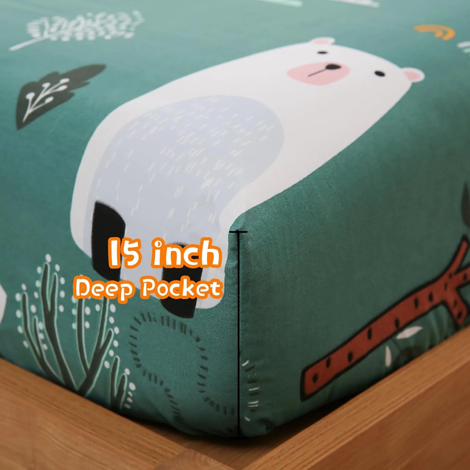 JSD Green Forest Animals Kids Sheet Set Full Size, 4 Piece Woodland Printed Microfiber Bed Sheets Deep Pocket