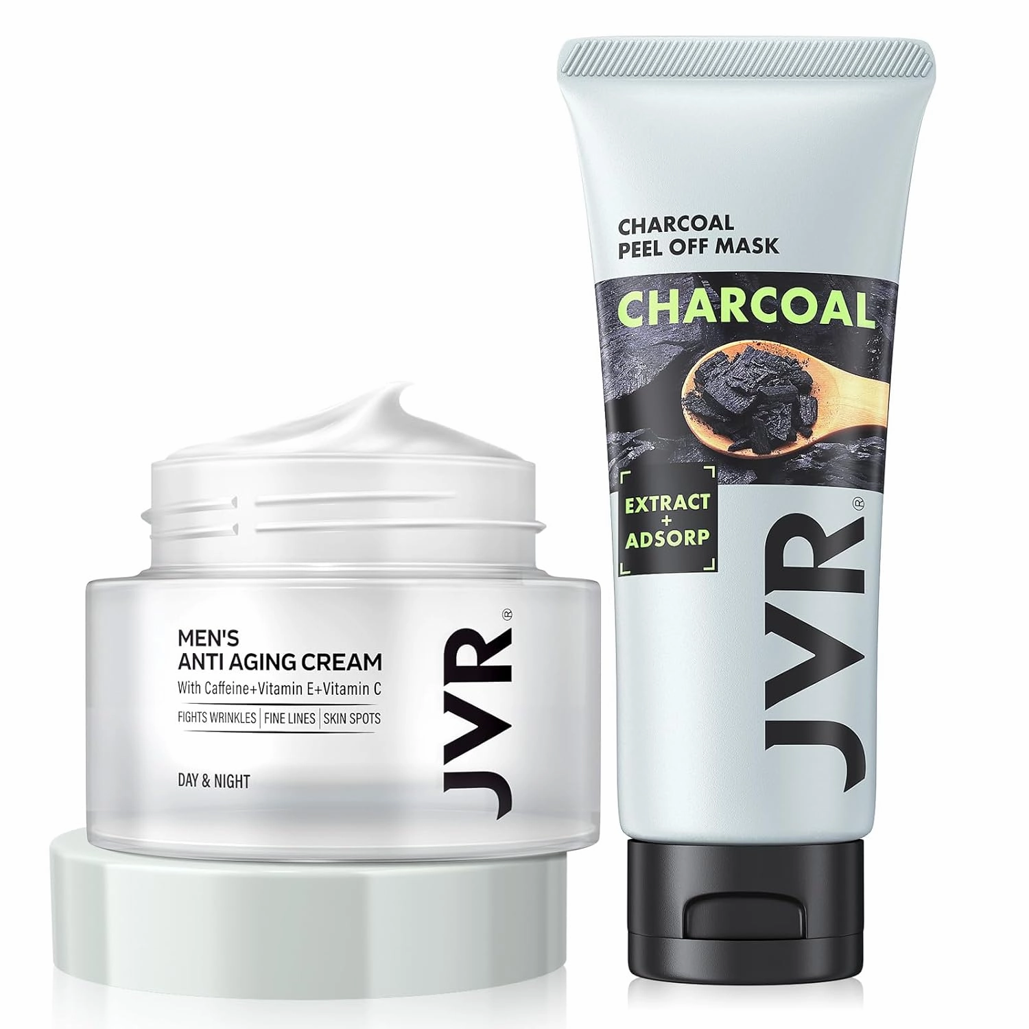 JVR Blackhead Remover Mask and Men's Face Moisturizer Cream Anti-Aging Cream For Men, 2IN 1 Charcoal Peel Off Black Mask, Facial Mask Purifying and Deep Cleansing for All Skin Types