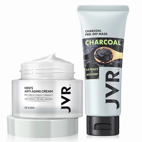 JVR Blackhead Remover Mask and Men's Face Moisturizer Cream Anti-Aging Cream For Men, 2IN 1 Charcoal Peel Off Black Mask, Facial Mask Purifying and Deep Cleansing for All Skin Types