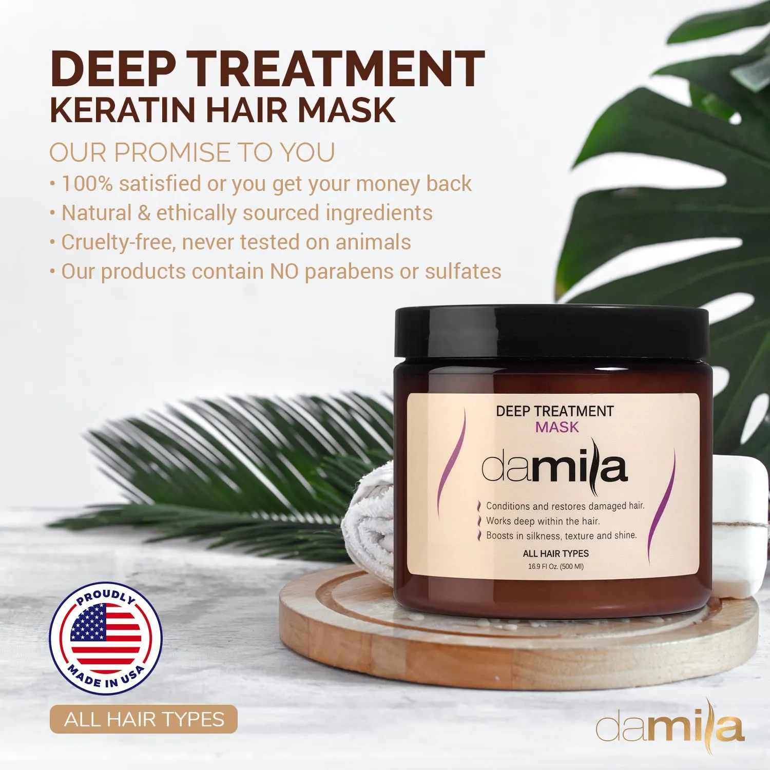 Keratin Hair Mask - Deep Conditioning for Dry, Damaged, Curly, Frizzy Hair - Repairs Split Ends, Restores Silkiness and Shine - 16.9 Fl. Oz