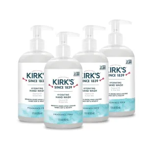 Kirk's Hydrating Hand Wash - Made with Coconut Oil and Aloe Vera, With Odor Neutralizing Technology To Help Eliminate Odors, Non-GMO, Vegan, Fragrance Free, 12 Fl Oz. 4 pack