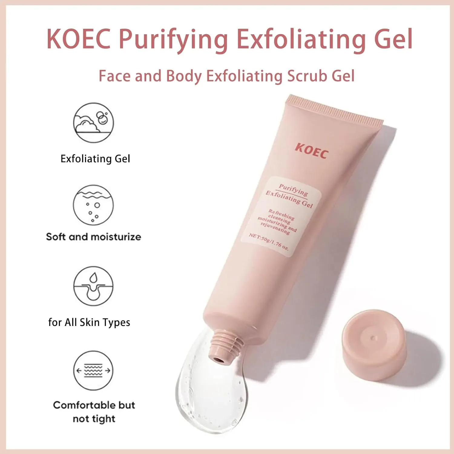 KOEC Purifying Exfoliating Gel, Face and Body Exfoliating Scrub Gel, Deep Cleansing Moisturizing Facial for All Skin Types (3 Pcs)