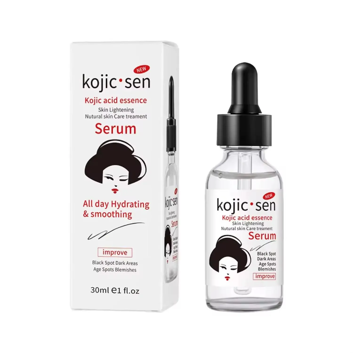 Kojic Acid Serum for Radiant Complexion – Hydrating Facial Essence with Ceramide and Hyaluronic Acid – Reduces Dark Spots and Blemishes – 30ml