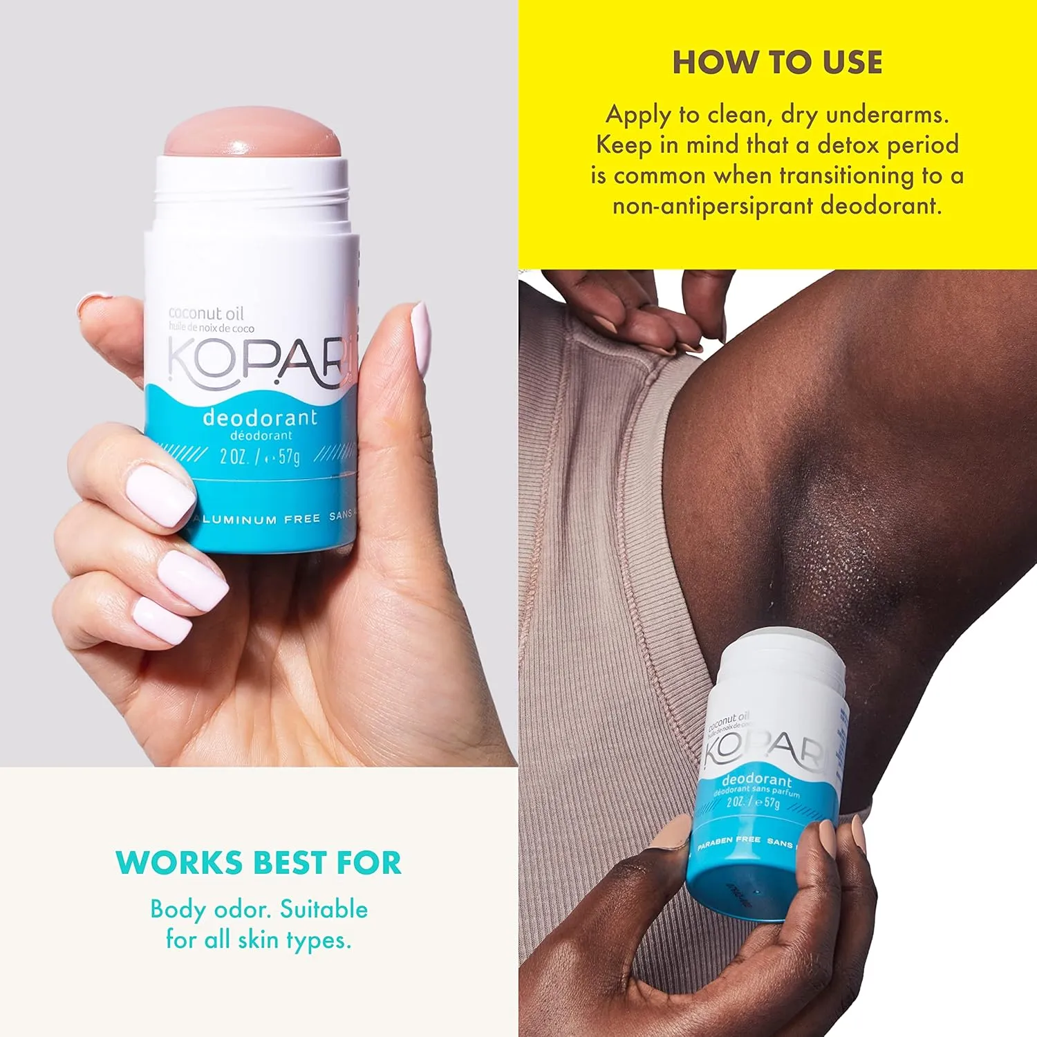 Kopari Aluminum Free Coconut Deodorant, Non Toxic & Clean Plant-Based, No Aluminum, Parabens or Baking Soda, Long Lasting Protection, Charcoal 2 oz
