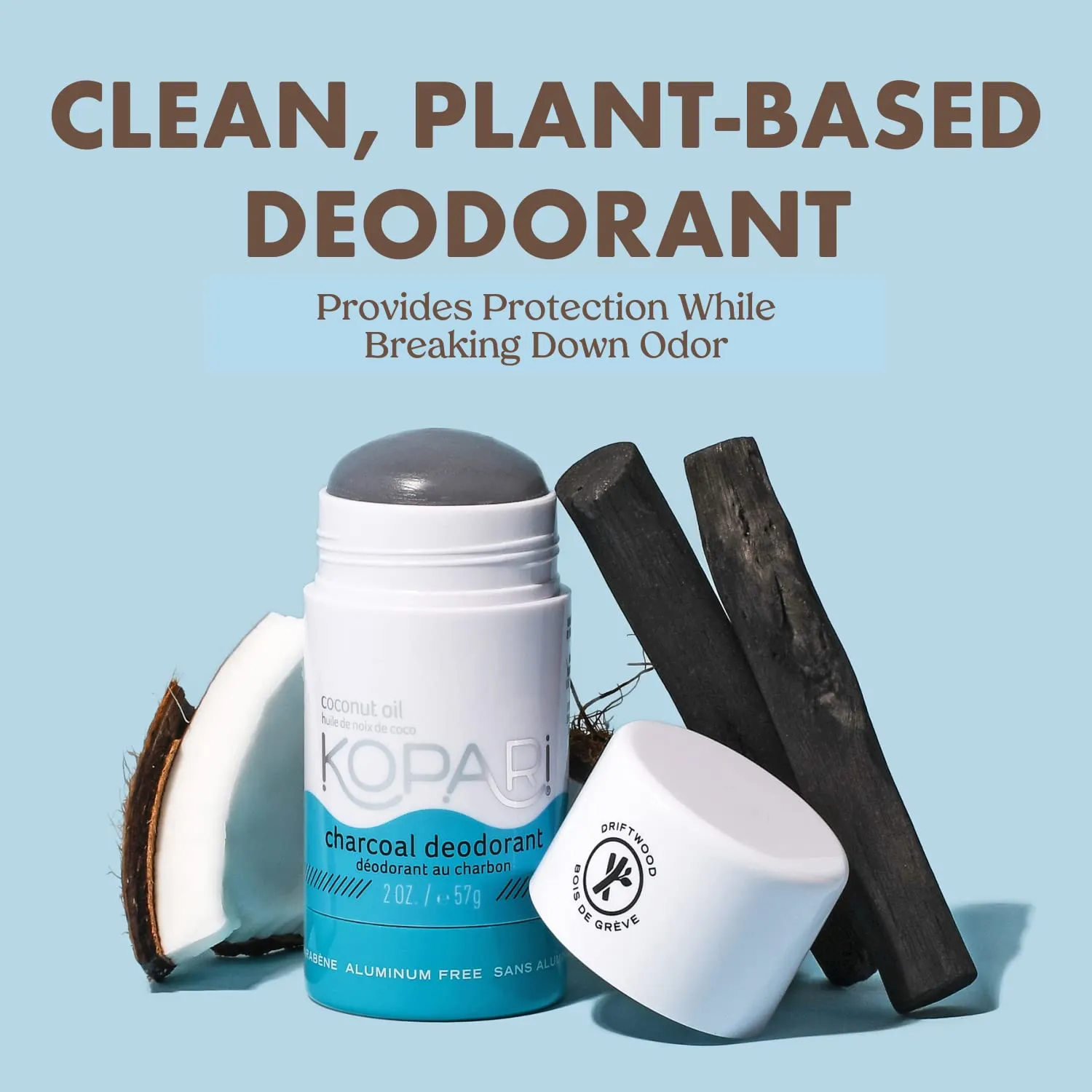 Kopari Aluminum Free Coconut Deodorant, Non Toxic & Clean Plant-Based, No Aluminum, Parabens or Baking Soda, Long Lasting Protection, Charcoal 2 oz