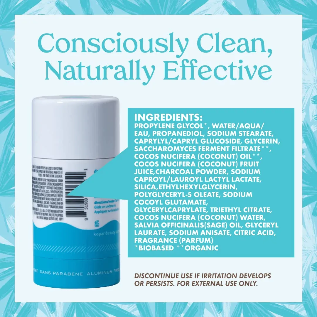 Kopari Aluminum Free Coconut Deodorant, Non Toxic & Clean Plant-Based, No Aluminum, Parabens or Baking Soda, Long Lasting Protection, Charcoal 2 oz