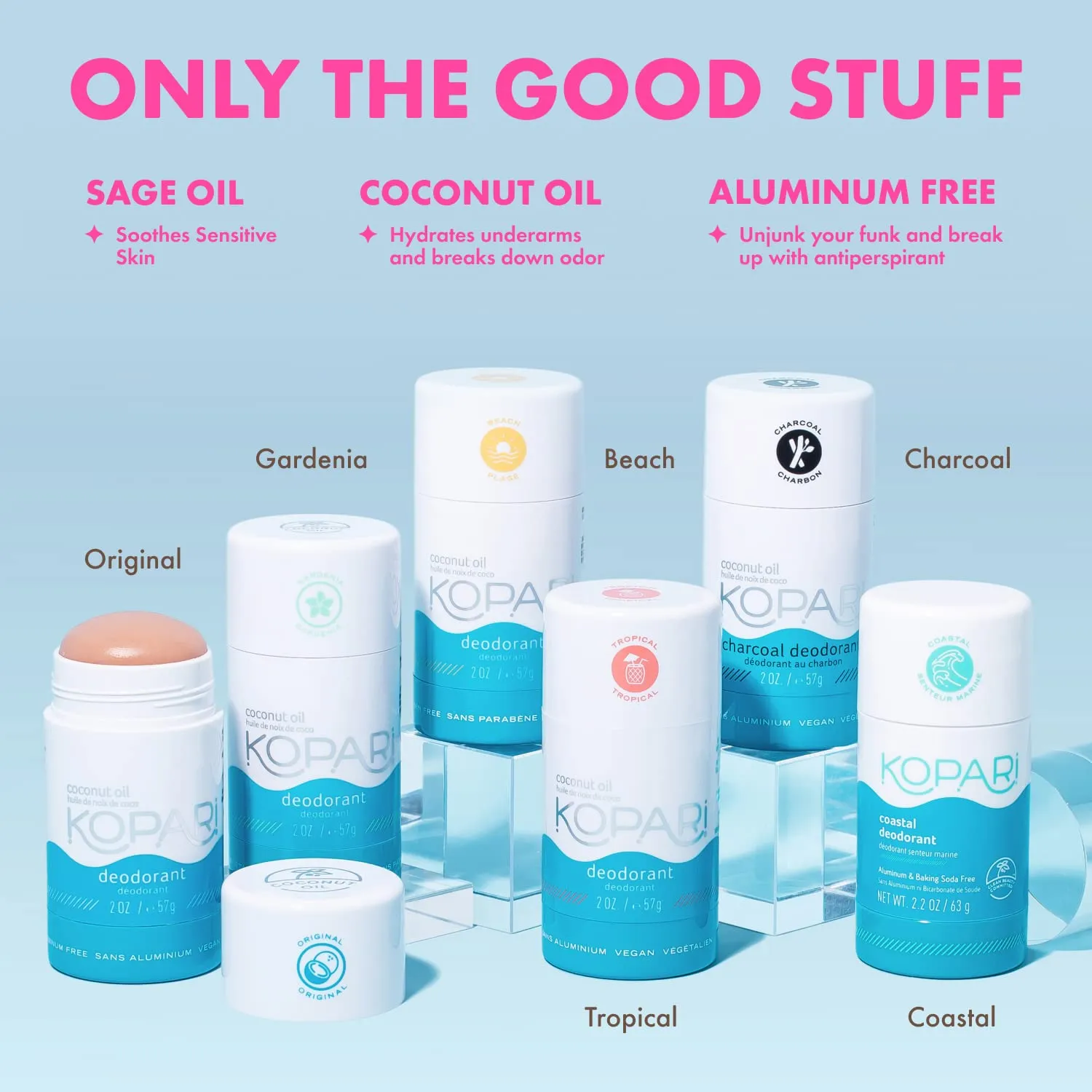 Kopari Aluminum Free Coconut Deodorant, Non Toxic & Clean Plant-Based, No Aluminum, Parabens or Baking Soda, Long Lasting Protection, Charcoal 2 oz