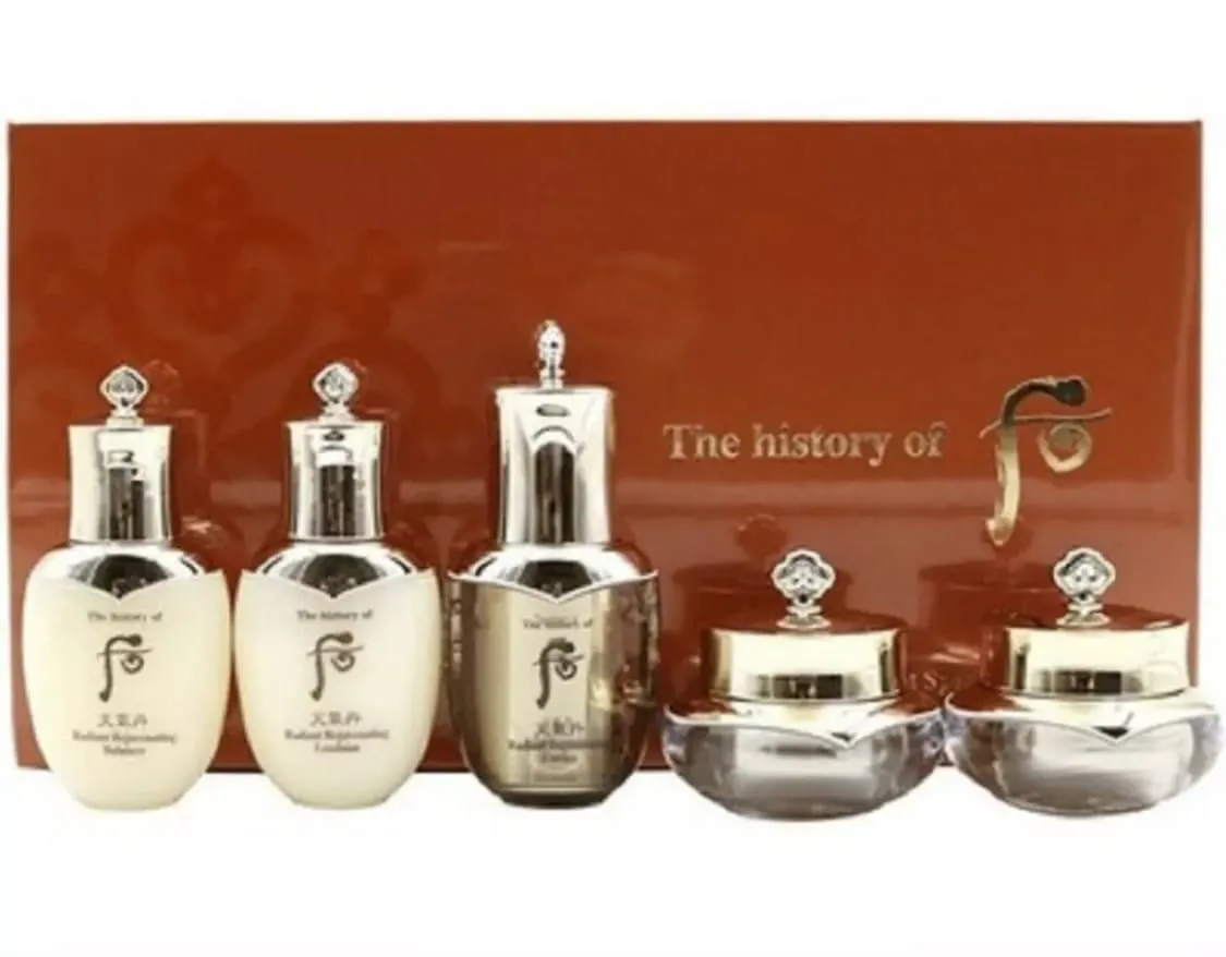 Korea Radiant Special Mini Set 5 Pcs (Balancer, Emulsion, Essence, Eye Cream and Cream) Rejuvenates, Nourishment and Moisture to The Skin to Achieve a Younger-Looking Face!