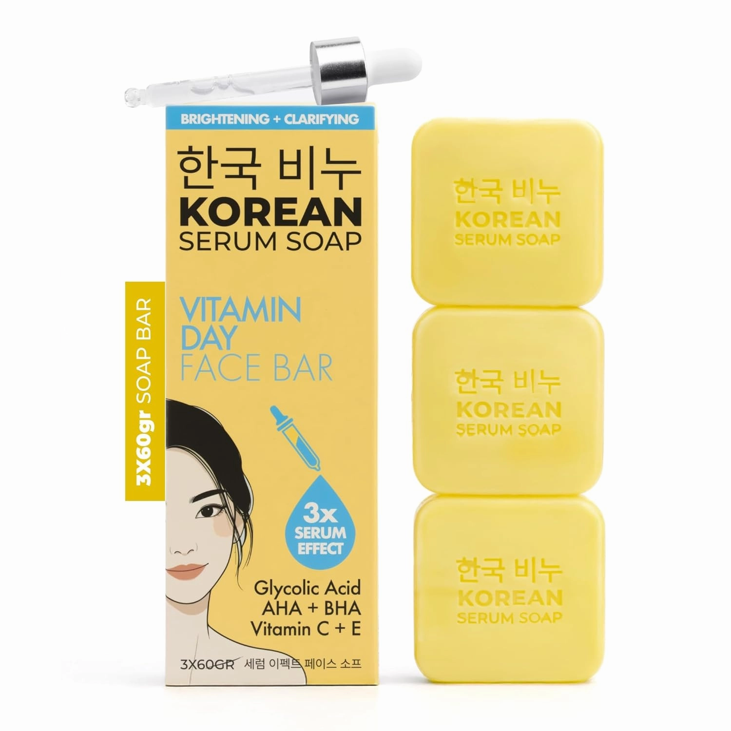 Korean Vitamin C & E Soap with AHA   BHA – Brightening, Exfoliating & Deep-Cleansing Facial Bar (3x60g)