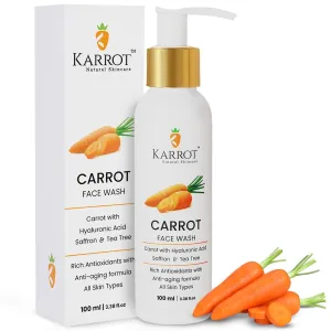 Ksarrots Natural Skincare Carrot Hydrating Face Wash, Boosts Radiance and Evens Skin Tone, with Hyaluronic Acid, Saffron and Tea Tree, For Women and Men, Suitable for All Skin Types, 100 ml