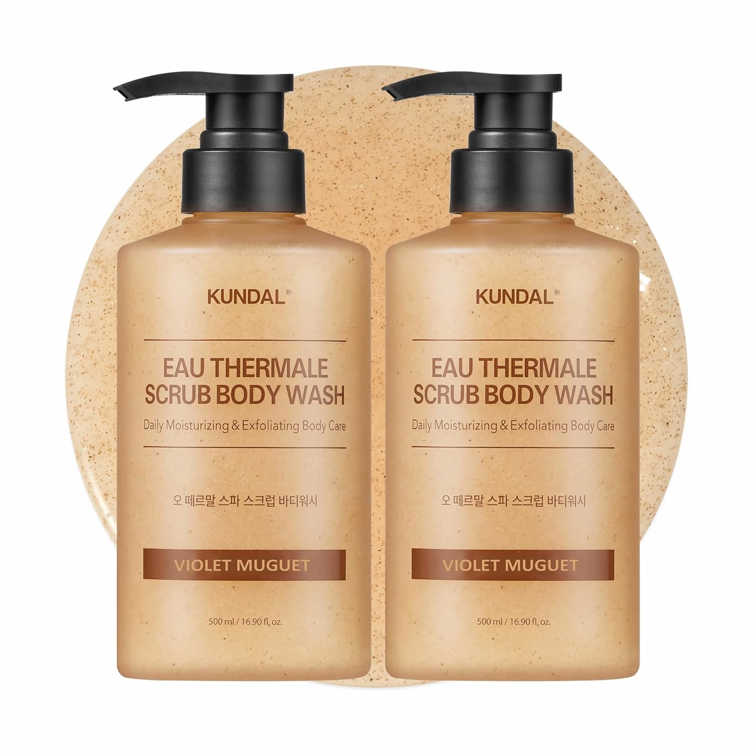 KUNDAL Eau Thermale Scrub Body Wash [Violet Muguet] | Korean Skin Care Moisturizing and Exfoliating, Softens Skin |Contains AHA & PHA 16.9fl oz (Pack of 2)