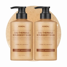 KUNDAL Eau Thermale Scrub Body Wash [Violet Muguet] | Korean Skin Care Moisturizing and Exfoliating, Softens Skin |Contains AHA & PHA 16.9fl oz (Pack of 2)