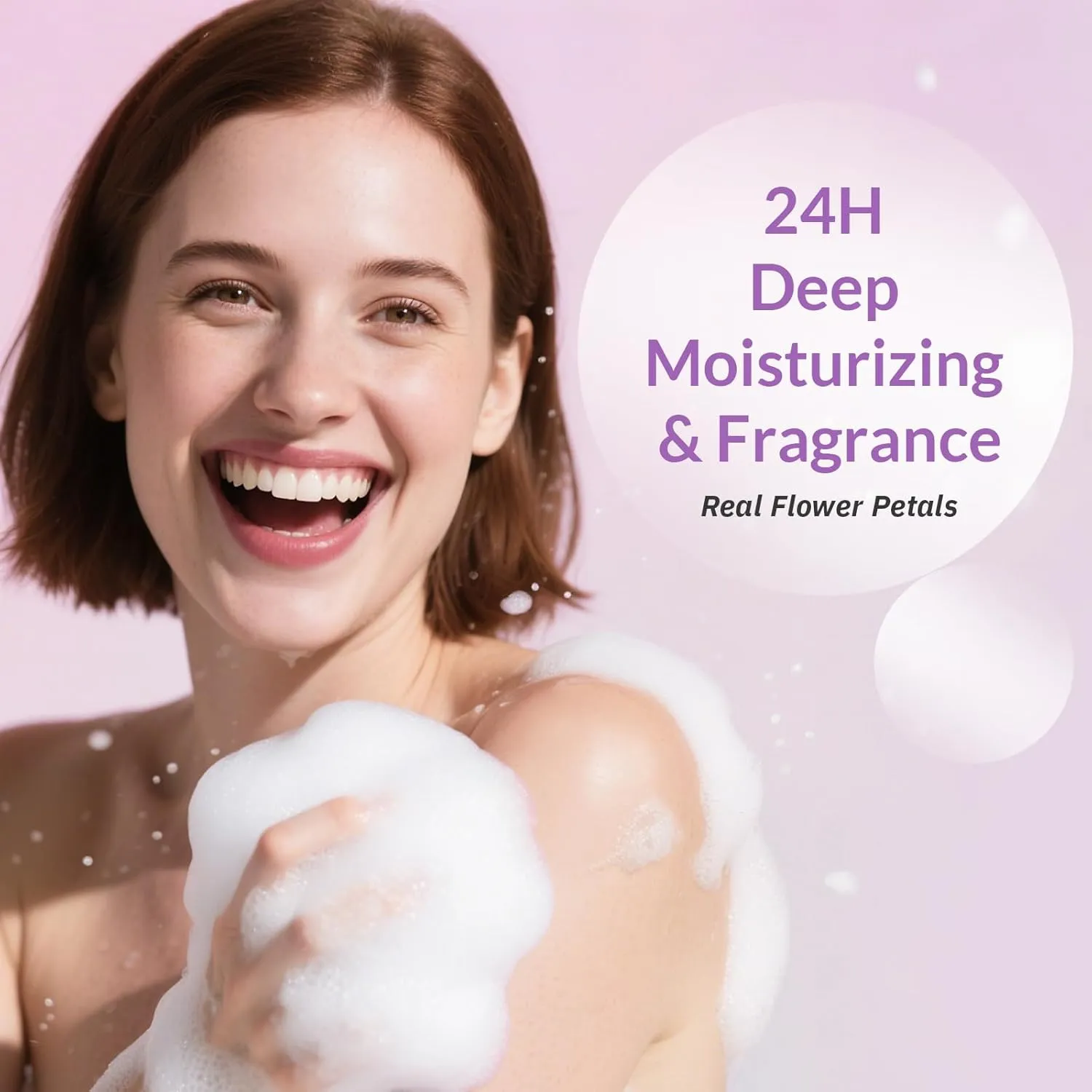 Kustie Real Flower Petal Perfume Body Wash with Essential Oils, 24H Fragrance & Deep Moisturizing Cleanse Shower Gel for Sensitive & Dry Skin with Pump Bottle, 12.8 oz, 3-Pack