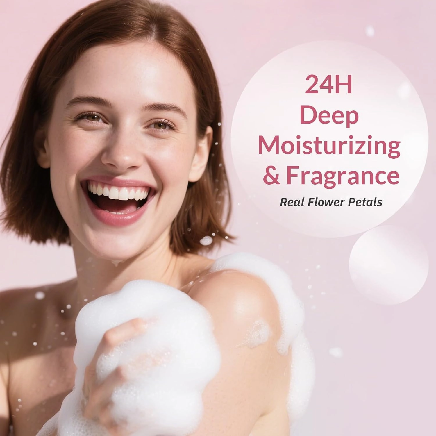 Kustie Cherry Blossom Brightening Body Wash, Natural Petals & Essential Oils - Antioxidant, 24H Fragrance & Deep Moisturizing Cleanse Shower Gel for Sensitive & Dry Skin with Pump Bottle, 12.8 Fl Oz