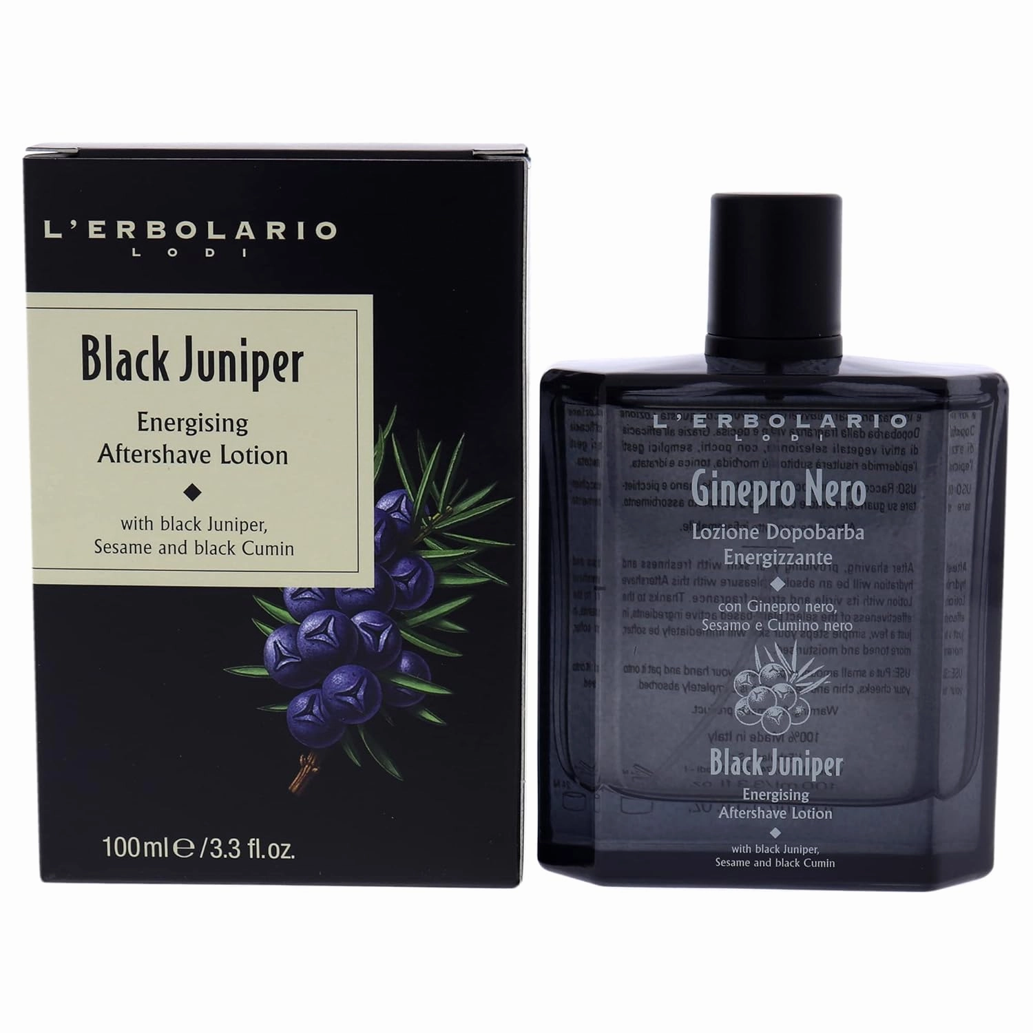 L'Erbolario Energizing After Shave Lotion - Hydrating Aftershave for Men for Soothed Face and Neck - Woody Post Shave Cream - Black Juniper - 3.3 oz