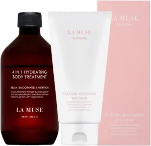 LA MUSE Ultimate Hydration & Recovery Skincare Duo – 4-in-1 Hydrating Body Treatment for Aromatherapy Benefits   Perfume Recovery Body Cream(Blossom) for Nourishing, Soothing, Deep Moisture & Firming