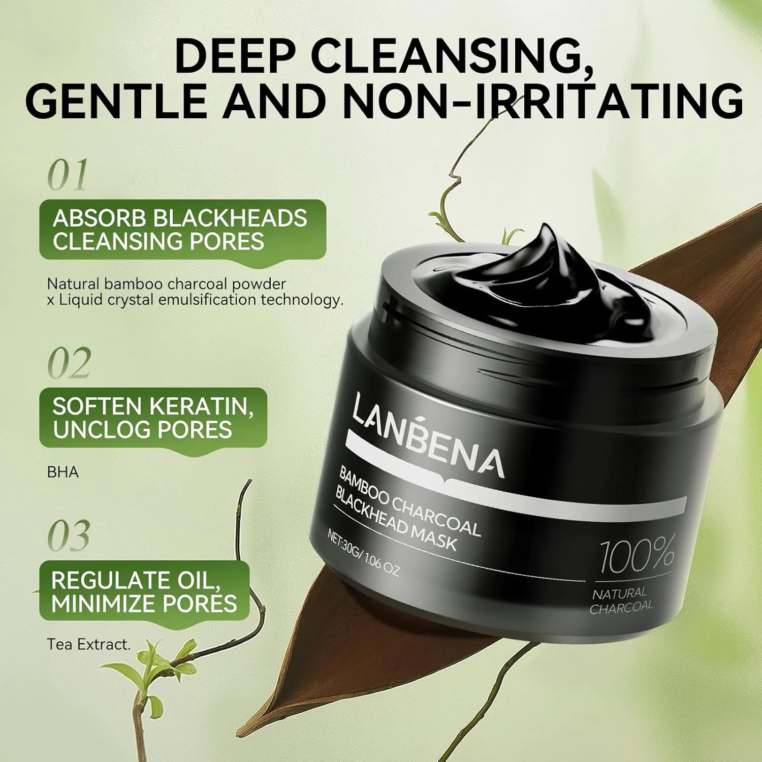 LANBENA Blackhead Remover, Bamboo Charcoal Blackhead Mask Deep Cleansing Peel off Mask & 60Pcs Nose StripsBlack Heads Remover from Face