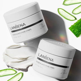 LANBENA Nose Pore Strips, 2pcs, 2% BHA(Salicylic Acid) Blackheads Remover Peel off Mask, Plants Pore Cleanser Purifying Face Mask, Unclog Pores, Oil Control, Upgraded 2.0 added Amazonian White Clay