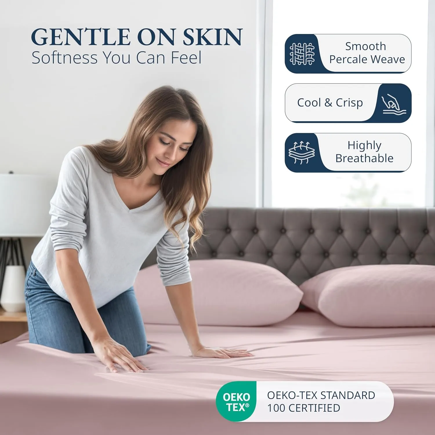 LANE LINEN 100% Organic Cotton Twin Fitted Sheets, 2-Piece Set (1 Fitted Sheet, 1 Pillowcase), Percale Weave, Cotton Sheet, Soft, Breathable, Fits Mattress Upto 15' Deep - Sepia Rose (No Flat Sheet)