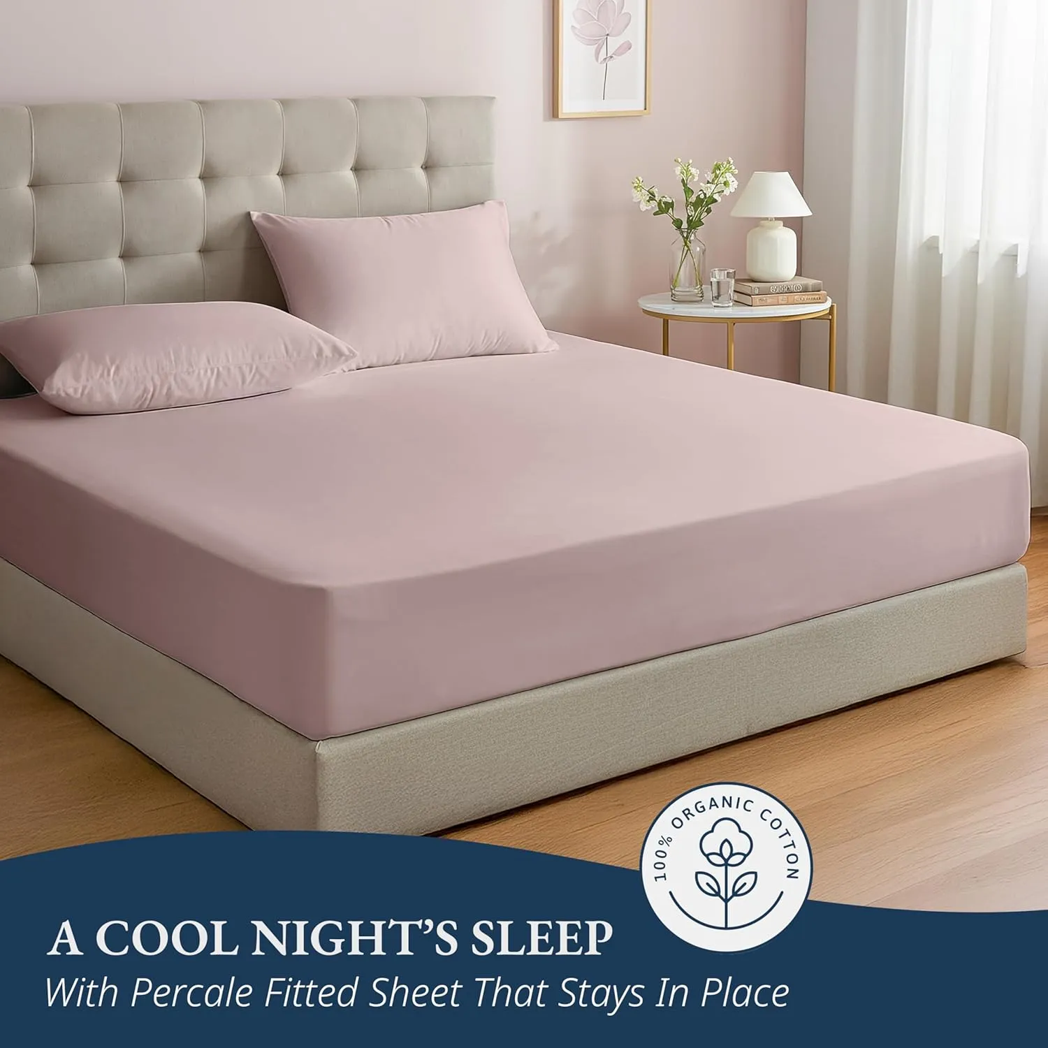 LANE LINEN 100% Organic Cotton Twin Fitted Sheets, 2-Piece Set (1 Fitted Sheet, 1 Pillowcase), Percale Weave, Cotton Sheet, Soft, Breathable, Fits Mattress Upto 15' Deep - Sepia Rose (No Flat Sheet)