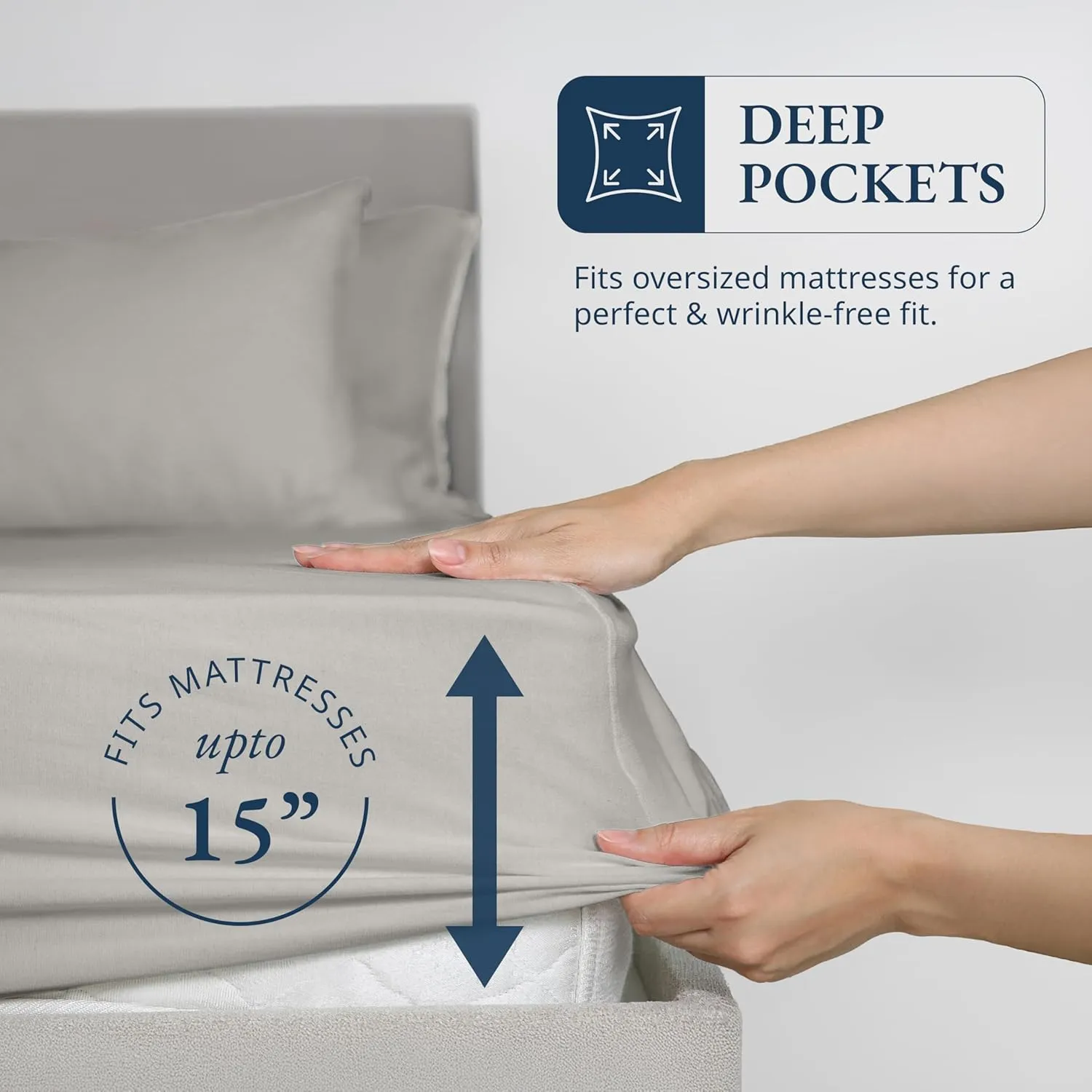LANE LINEN King Fitted Sheet, 100% Organic Cotton, 3-Piece Set (1 Fitted Sheet,2 Pillowcases), Percale Weave, Ultra Soft, Breathable,Fits Mattress Upto 15" Deep - Silver (No Flat Sheet)