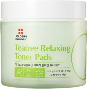 LEADERS Stepsolution Teatree Relaxing Toner Pads – Hydrating, Exfoliating & Skin Texture Care Pads | Helps Support Oil & Moisture Balance | Clear Sebum for Smooth Skin - 60 Pads