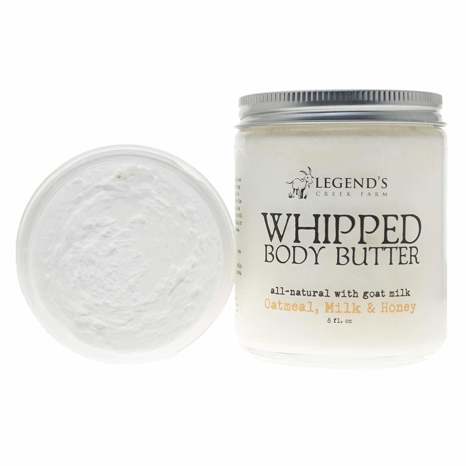 Legend's Creek Farm, Whipped Goat Milk Body Butter, Hydrating Moisturizer with Organic Shea Butter & Grape Seed Oil, Purifying & Toning, Handmade in USA, 8 Oz Jar (Oatmeal, Milk & Honey B.B.)