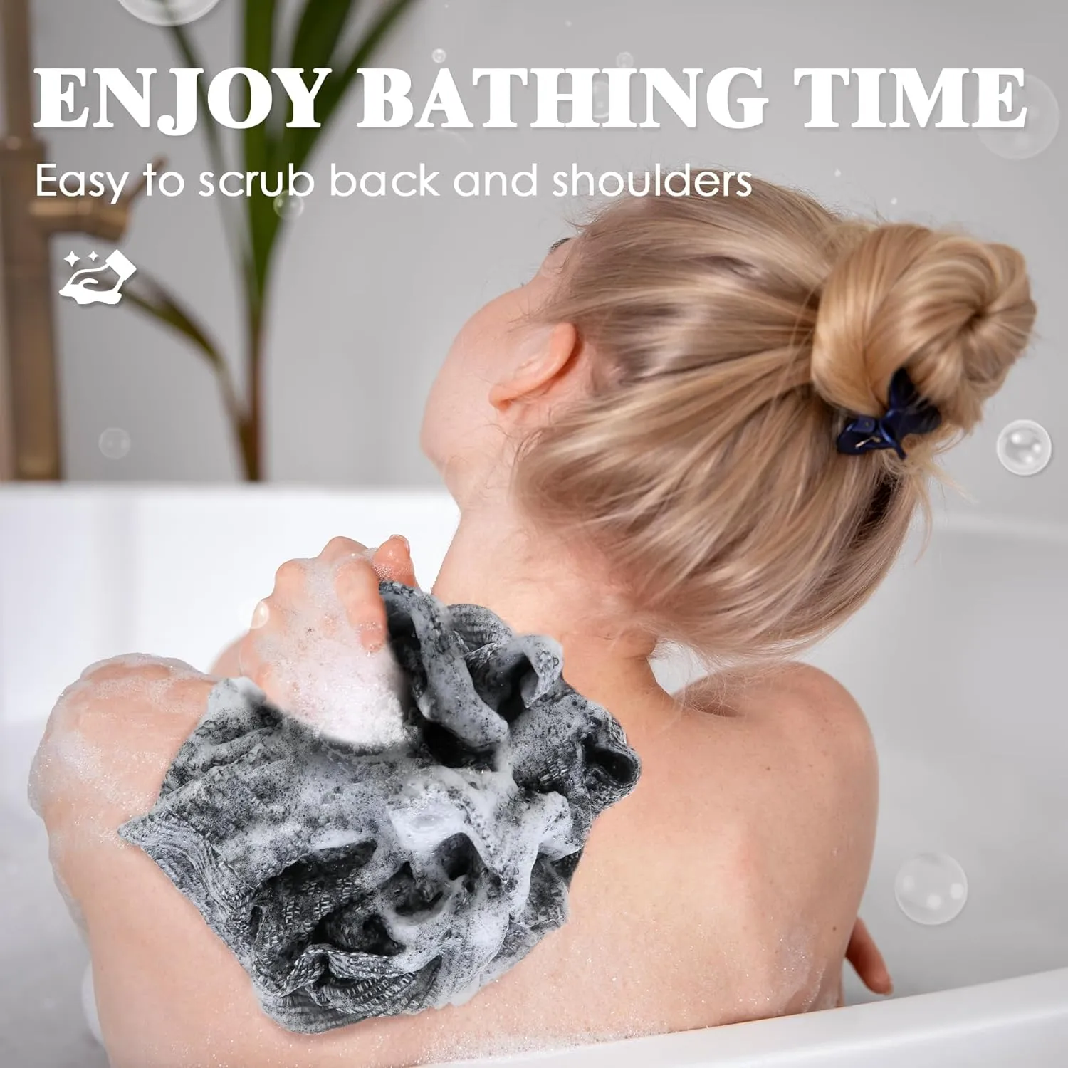 LEICHTEN Exfoliating Washcloth Body Scrubber Bath Towel for Shower,2 Sides Quick Drying Durable Body Back Scrubber Exfoliator Japanese Korean Exfoliating Cloth for Women,2Pcs Black Extra Long