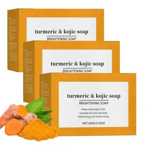 Lemon Turmeric 𝐊𝐨𝐣𝐢𝐜 𝓐𝓬𝓲𝓭 Soap,Natural Organic Turmeric and 𝐊𝐨𝐣𝐢𝐜 Face and Body Wash Soap Bar,Lemon Turmeric Glowing Soap, Deep Clean,Firm Pores,Improve Skin Tone (3pc)