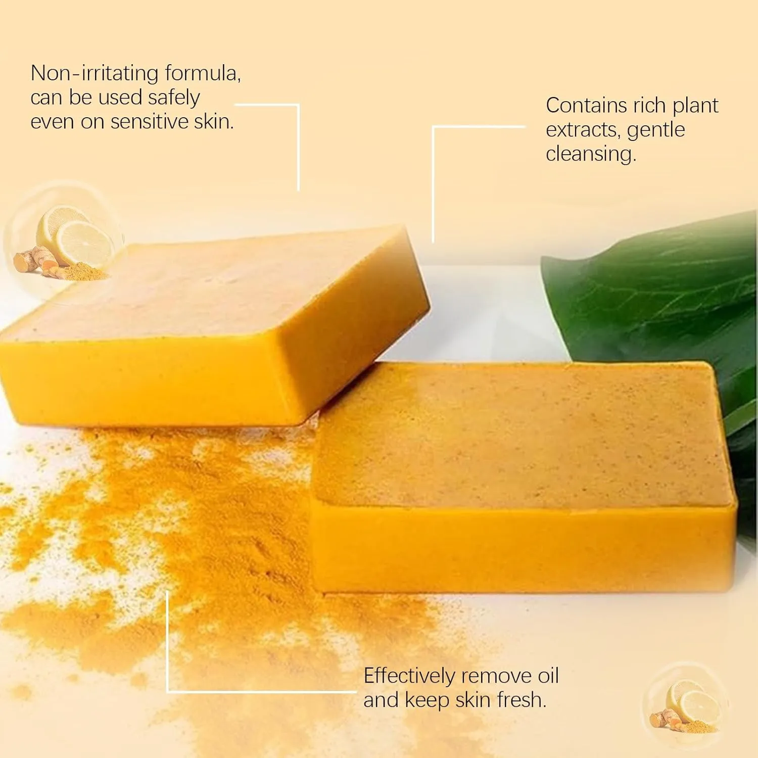 Lemon Turmeric 𝐊𝐨𝐣𝐢𝐜 𝓐𝓬𝓲𝓭 Soap,Natural Organic Turmeric and 𝐊𝐨𝐣𝐢𝐜 Face and Body Wash Soap Bar,Lemon Turmeric Glowing Soap, Deep Clean,Firm Pores,Improve Skin Tone (3pc)