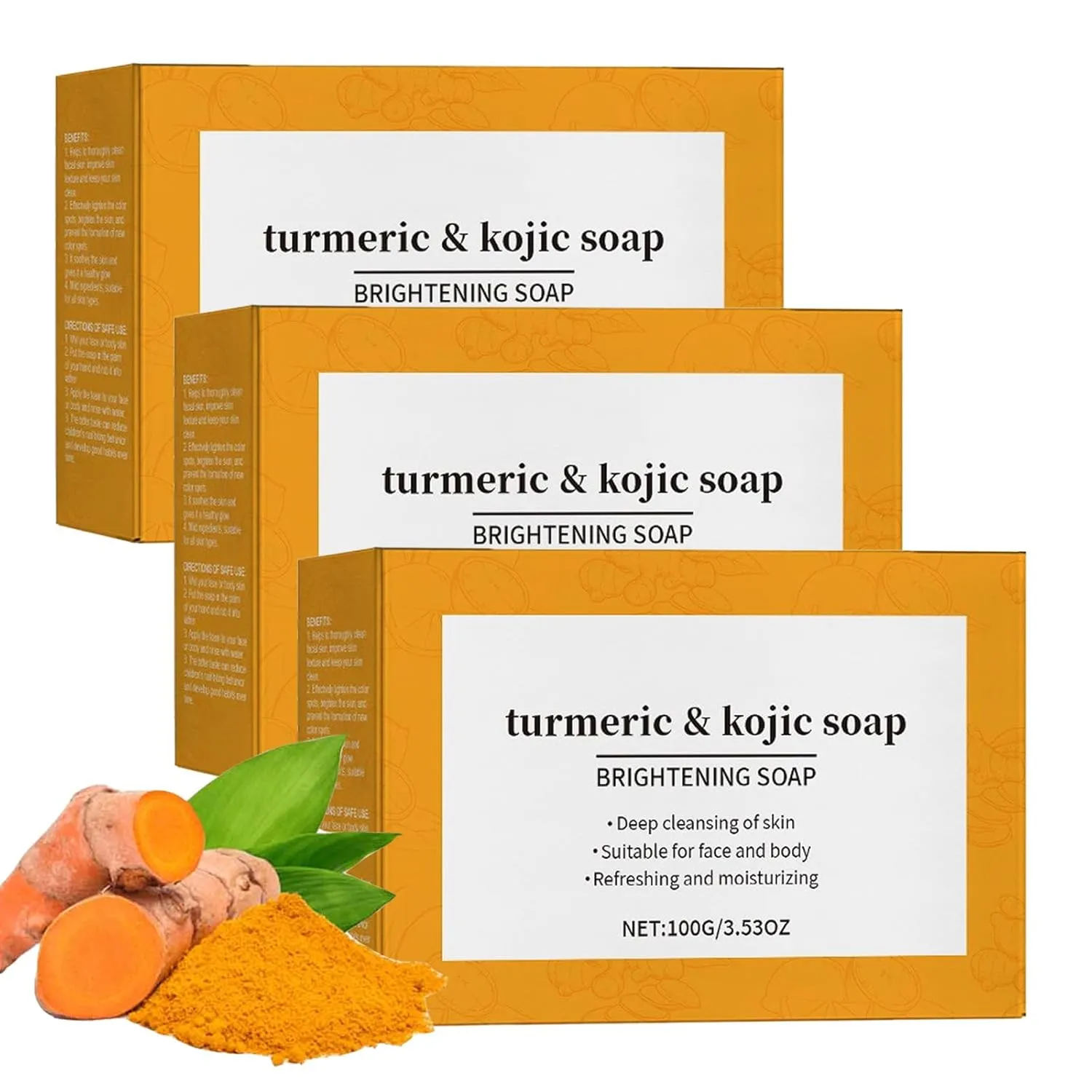 Lemon Turmeric 𝐊𝐨𝐣𝐢𝐜 𝓐𝓬𝓲𝓭 Soap,Natural Organic Turmeric and 𝐊𝐨𝐣𝐢𝐜 Face and Body Wash Soap Bar,Lemon Turmeric Glowing Soap, Deep Clean,Firm Pores,Improve Skin Tone (3pc)