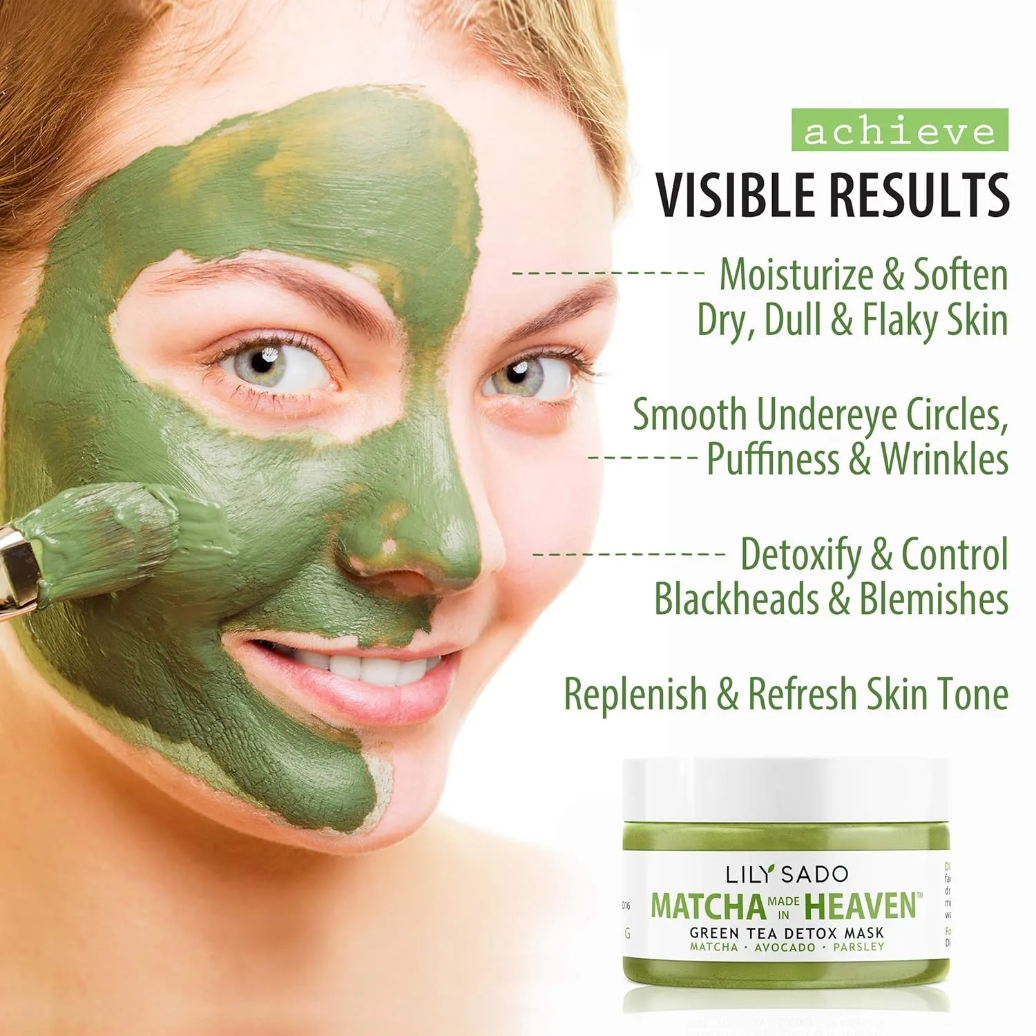 LILY SADO MATCHA MADE IN HEAVEN™ Green Tea Matcha & Avocado Face Mask - Natural Organic Vegan Facial Mask - Anti-Aging Antioxidant Defense Against Acne, Blackheads & Wrinkles – Get Visible Results