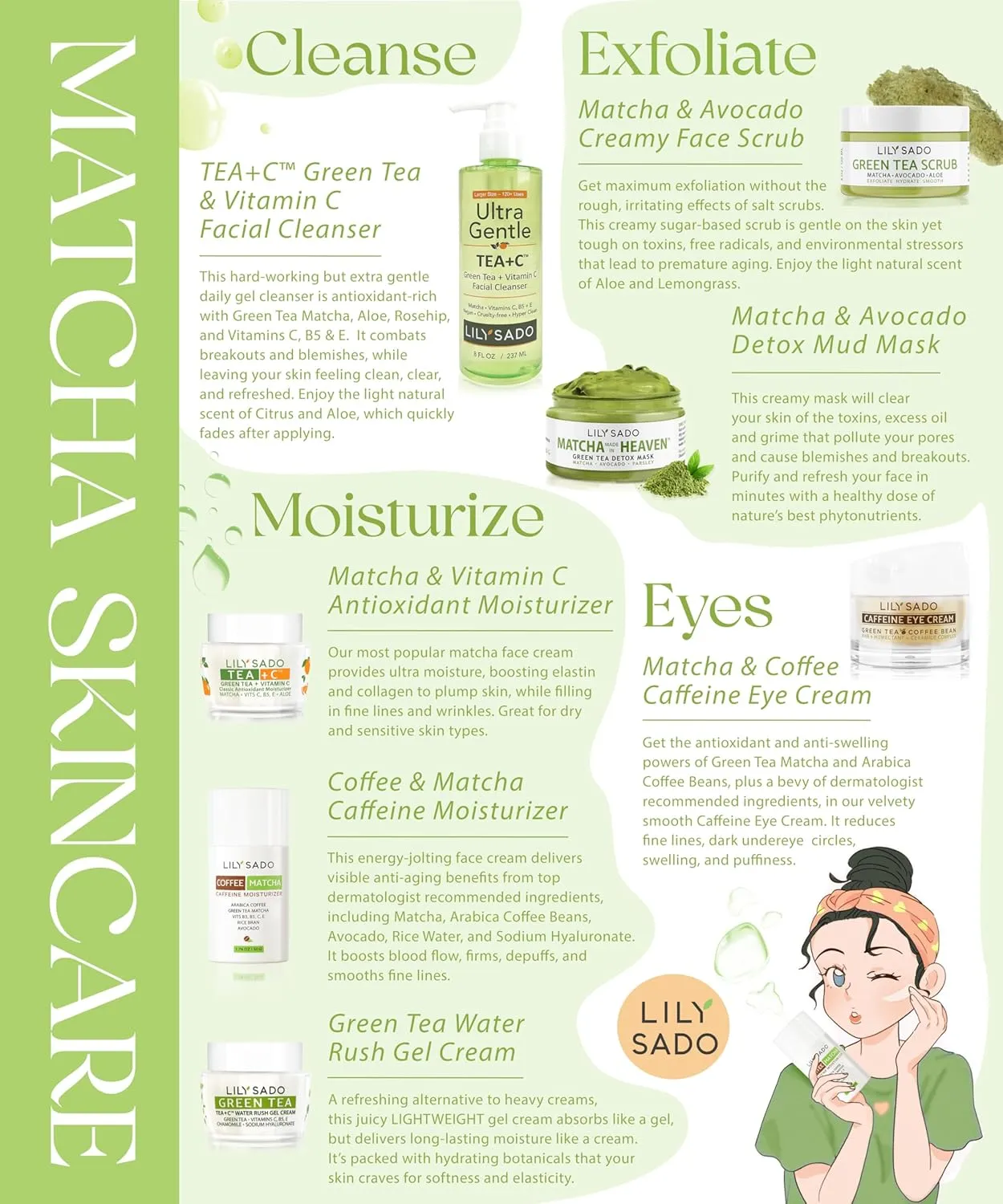 LILY SADO Matcha Made in Heaven Sugar Facial Scrub - Best Daily Facial Exfoliating Cleanser for Women & Men - Vegan Face Wash Exfoliates Skin, Treats Acne, Reduces Pore Size - 4 oz