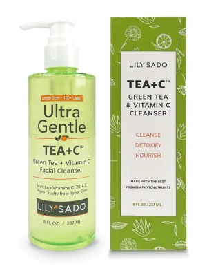 LILY SADO TEA C™ Green Tea & Vitamin C Face Cleanser – Natural Vegan Antioxidant Daily Face Wash with Aloe, Rosehip, Meadowfoam - Gentle Deep Cleansing for Acne, Blackheads, Blemishes. 8 oz