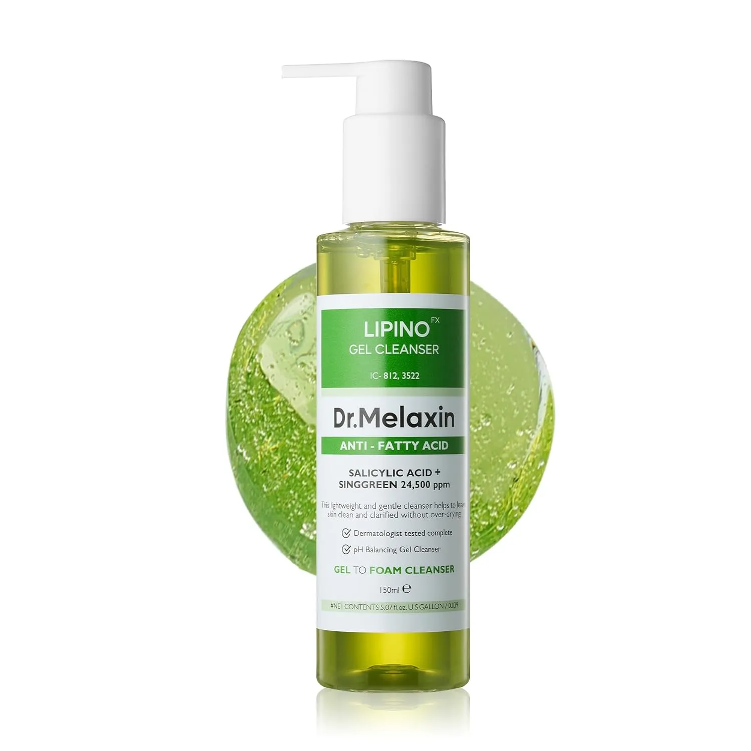 Lipino Anti-Fatty Acid Gel Cleanser for Deep Pore Cleansing, Daily Mild Blackhead Care, pH Balancing 5.07fl.oz