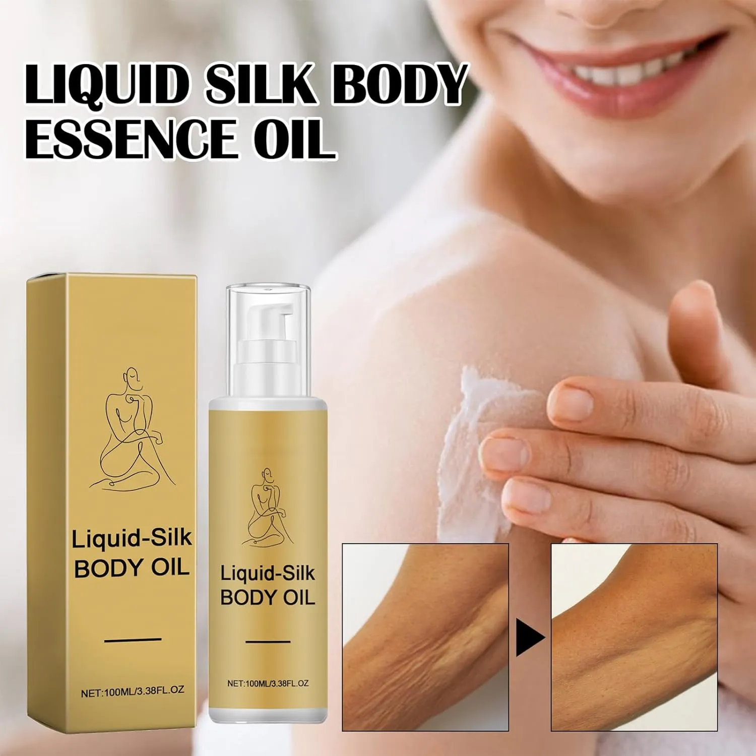 Liquid Silky Body Serum Oil, Smooth Skin Beauty Liquid Body Silk Oil, Firming Hydrating Body Oil, Reduce Fine Lines, Smooth Skin (3 PCS)