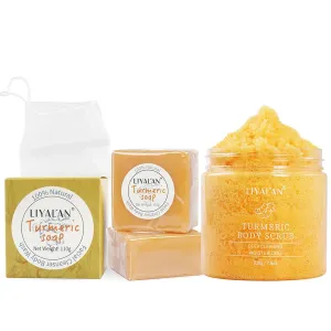 LIYALAN Turmeric Soap Bar for Deep Cleansing&Liyalan Turmeric Body Scrub Moisturizing and Exfoliating