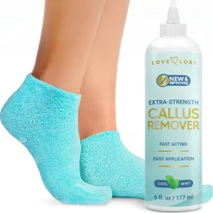 LOVE, LORI Extra Strength Callus Remover Gel & Premium Moisturizing Silicone Socks - Professional Foot Care Bundle for Dead Skin Removal and Deep Hydration, 6oz