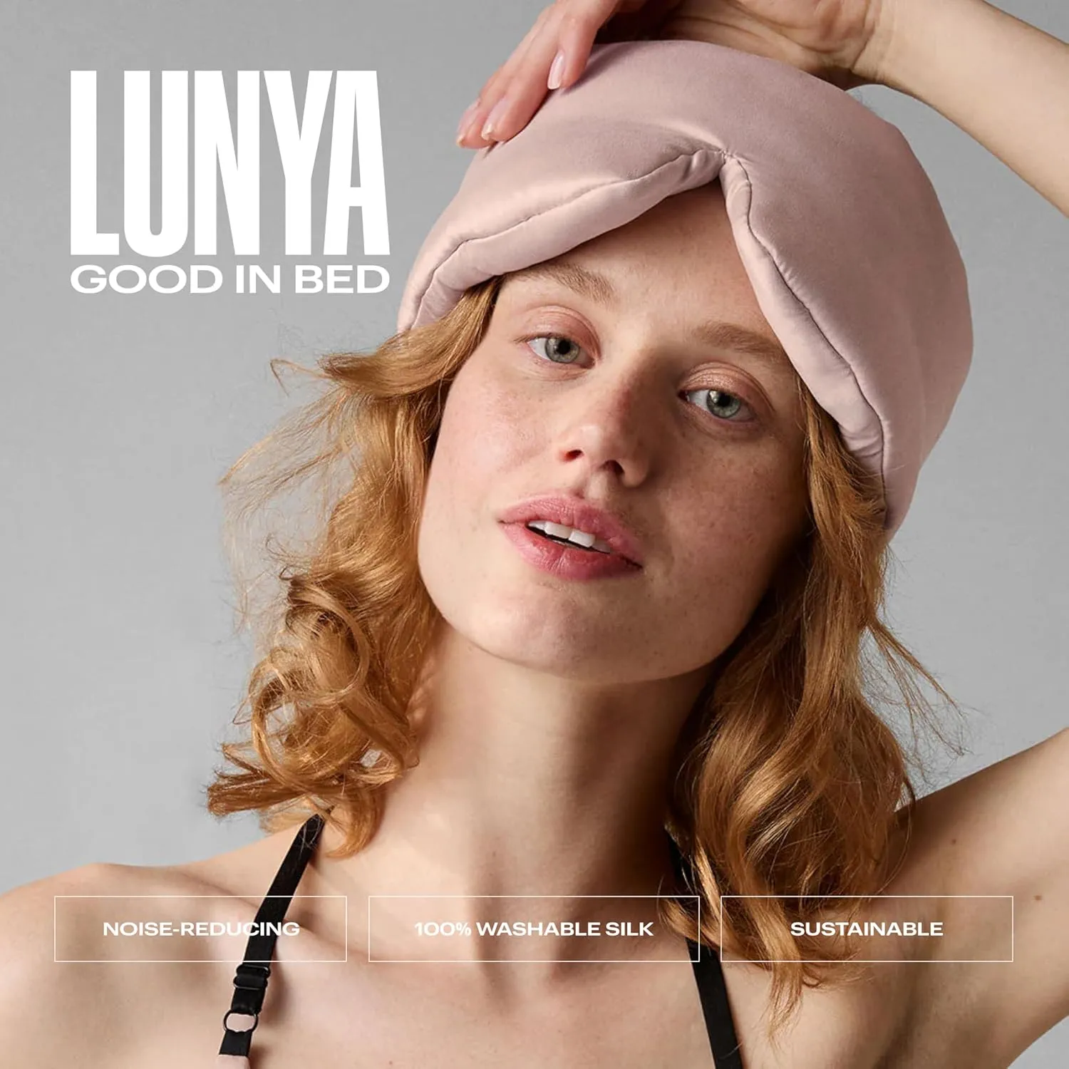 Lunya Weighted Silk Sleeping Mask with Pouch and Box – Washable Eye Cover – Gentle Pressure for Relaxation – Delicate Pink – Large