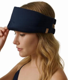 Lunya Weighted Silk Sleeping Mask with Pouch and Box – Washable Eye Cover – Gentle Pressure for Relaxation – Deep Blue – Small