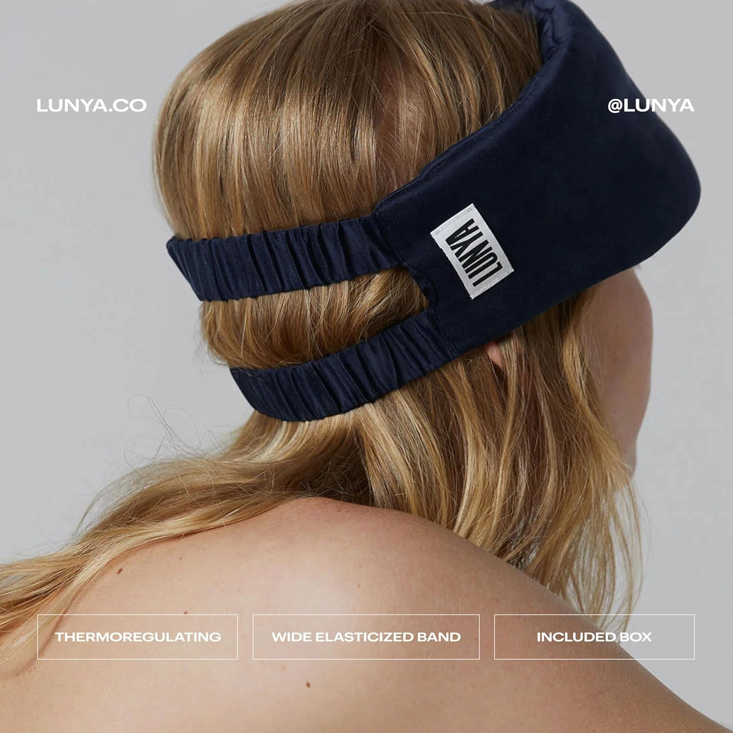 Lunya Weighted Silk Sleeping Mask with Pouch and Box – Washable Eye Cover – Gentle Pressure for Relaxation – Deep Blue – Small