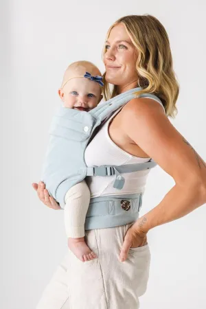 Mabē Monarch Ergonomic Baby Carrier - Premium Cotton Soft Structured Infant Carrier with Hip Healthy Design, 3 Carry Positions for Newborn to Toddler (7-35lbs), Breathable (Dream Wash Denim)